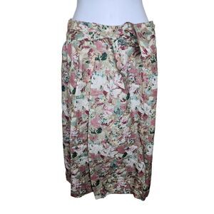 Vintage 80s Wrap Pencil Skirt Pockets Womens Size M Green Pink Floral Romantic